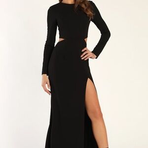 Lulus Going For The Wow Black Long Sleeve Cutout Maxi Dress - Size XL